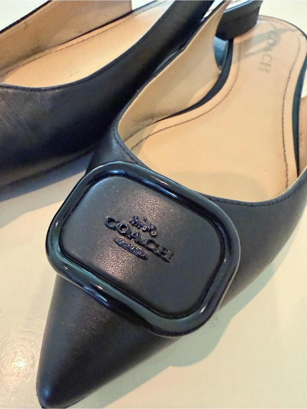 Coach VEDA leather flats slingbacks black New US Size 7.5